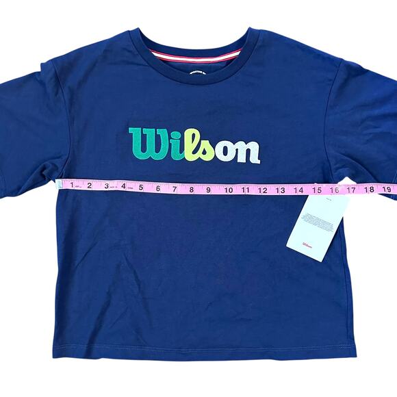 Wilson Logo Embroidered Short-Sleeve Tee | Classic Navy | Size L (Girls) | NWT - Picture 5 of 6